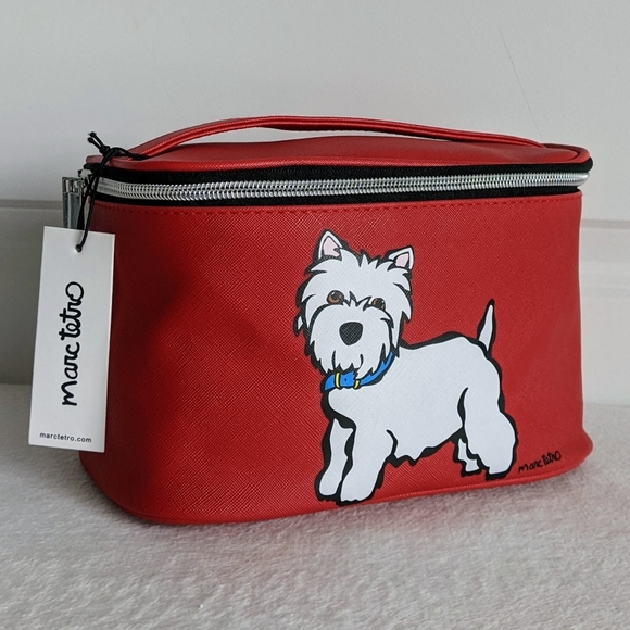 marc tetro Westie Cosmetic Case Bag Extra Large PVC Saffiano Red NWT - Picture 3 of 13